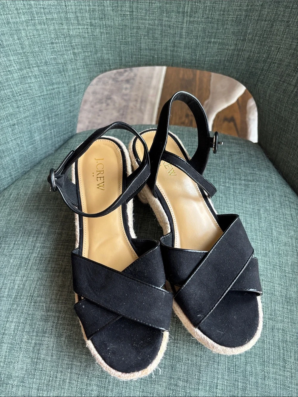 J. Crew black suede Espadrille Platform heels Sandals Classic Women’s 7.5 Summer